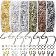 Jishi Chains Jewelry Making Supplies, 60ft Cable Link Chains for Making Jewelry Necklace Earring Bracelet Findings DIY Craft Kit for Adults, 6-Color 2mm Gold Silver Copper Plated Metal Link Rolls Bulk