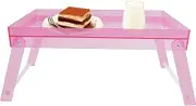 Acrylic Bed Tray with Foldable Legs - Versatile Clear Lap Desk Breakfast Tray - Acrylic Laptop Table for Dining and Work (Pink)