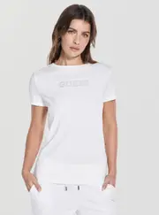 GUESS Women's White Briana Active Script T-Shirt Size: XS, Spandex
