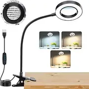 Magnifying Mirror Table Lamp with Adjustable Gooseneck – LED Clip Lamp with 3 Color Dimming, Night Light for Nail Repair Reading 1PC