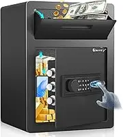 Kavey 2.0 Cub Biometric Safe, Fingerprint Safe with Drop Slot, Home Safe Box with Backlit Touch Screes Keypad and Dual Alarm System, Heavy Duty Drop Safe for Business Office Home