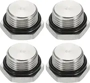 uxcell NPT Pipe Plug Fitting, 304 Stainless Steel NPT3/8 Male Outer Hex Thread for Plumbing Fixed with Sealing Rubber Ring Pack of 4