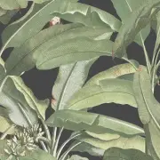 Norwall Manor House MH36535 Polynesian Leaves Wallpaper Black, Green