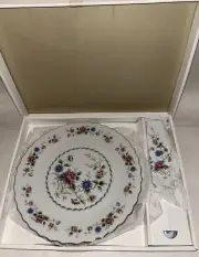 VTG NIB Andrea By Sadek 10 1/2" Cake Plate & Server "Spring Night" (11540ndrc)