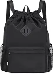 WANDF Drawstring Backpack Sports Gym Bag with Shoes Compartment, Water-Resistant String Backpack Cinch for Women Men