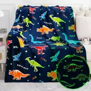 Dinosaur Glow in the Dark Blanket Dino Throw for Kids Boys Girls Birthday Easter