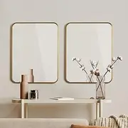 Oikiture 2PCS Rectangular Wall Mirror Make Up Mirror for Home Gym Hallway Entrywat Living Room 65 x 50cm Gold