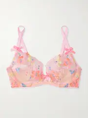 [Agent Provocateur] Agent Provocateur - Rixie Bow-detailed Lace-trimmed Embroidered Tulle Underwired Bra - Baby pink - 34DD 34 DD Pink