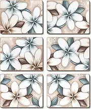 Cinnamon Ocean Frangipani Placemats 6-Pieces Set, 34 x 26.5 cm, Multicolor