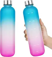 GJV 32 oz Frosted Sports Water Bottle, BPA Free, Leakproof, Time Marker, Small Mouth, Pink, Gym Fitness Hiking Bike Camping, Sports Travel Everyday Use