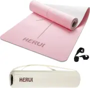 HERUI Yoga Mat with Alignment Lines - Anti-Slip TPE Exercise Mat for Yoga & Pila