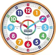 Homotte Kids Wall Clock for Bedroom, 10 Inch Round Multi-Colored Battery Operated Learning Clock, Children's Silent Analog Non-Ticking Educational Wall Clock for Boys and Girls Classroom Home Decor