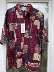 NWT Columbia Fishing Hiking Abstract Block Print Mens L Hawaiian Camp Shirt 90s