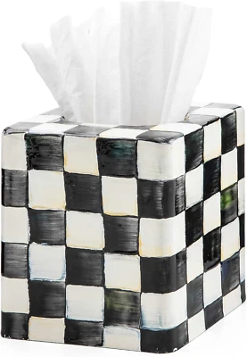 Tissue-Box Cover, Tissue Holder for Home Decor, Black-And-White Courtly Check, S