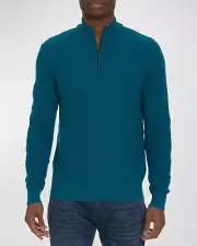 Robert Graham Reisman Wool Blend Quarter Zip Pullover Sweater Men's L Teal L/S~