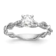 0.11ct. CZ Solid Real 14k White Gold Peg Set Criss-Cross Engagement Ring