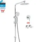 WELS Twin Shower Head Round 3 Modes Spray Handheld Diverter Sliding Rail Arm Set