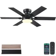 52" Low Profile Ceiling Fans with Lights and Remote,Black Outdoor Ceiling Fan...