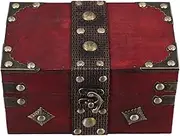 HOLIDYOYO Storage Box Decor Boxes Treasure Chest for Classroom Pirate Treasure Chest Home Accessory Storage Bins with Lids Small Treasure Chest Jewelry Keepsake Trunk Stickers Red Wood
