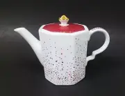 GRACES TEAWARE WHITE,RED,GOLD CONFETTI PORCELAIN TEA,COFFEE POT,TEAPOT