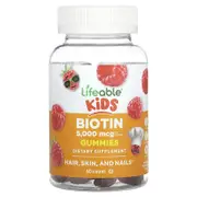 Lifeable, Kids Biotin Gummies, Natural Raspberry, 60 Gummies (2,500 mcg per Gummy)