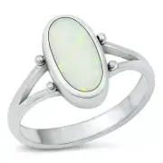 Ring Genuine Solid Sterling Silver 925 White Lab Opal Face Height 13.7 mm Size 6