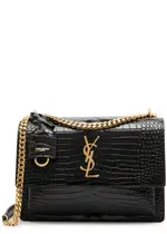 Saint Laurent Sunset Crocodile-effect Patent Leather Shoulder bag - Black ONE SIZE