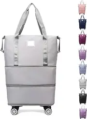 [Generic] Klarson Expandable Bag with Wheels, Scratch Expandable Travel Duffle Bag, Foldable Suitcase Without Handle with Wheels (Gray)