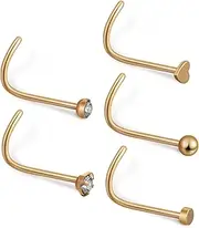 [DEARMAMY] 5pcs Nose Studs Screw Nose Rings Puncture Nasal Rings Corkscrew Threadless Nose Rings Studs Mini Nose Studs Piercing Nose Jewelry