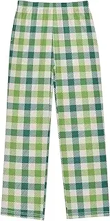 [ZZXXB] Green Plaid Pattern Boys Long Pants Soft Trousers Elastic Waist Kids Lounge Bottoms with Pockets S-XL