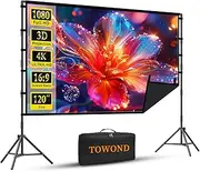 Projector Screen with Stand, TOWOND 120 inch Portable Projector Screen Black Backing, Indoor Outdoor Movie Screen 16:9 4K HD Wrinkle-Free Projection Screen with Carry Bag for Backyard Movie Night
