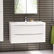 TOOLKISS Wall Hung Bathroom Vanity 1200mm Gloss White – Premium Polymarble Vanity with Basin & Cabinet, Water-Resistant MDF A0 Grade, Soft-Close Mechanism
