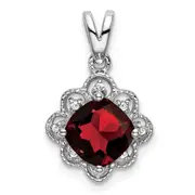 14k White Gold Garnet and Real Diamond Scalloped Pendant