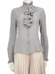 Grey Silk Ruffled Blouse