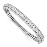 Sterling Silver Shimmer Rhodium-Plated 116 Stone Cz Hinged Bangle Bracelet