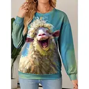 Women's Sweatshirt Animal Street Dailywear Print Casual Crew Neck Long Sleeve Micro-elastic Fall Winter Comfrt Breathable Soft Fabric