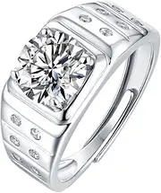 [LOEXZAH] 2 Carat Round Cut Moissanite Rings Men Lab Grown Diamond Wedding Rings Groom Simulated Diamond Promise Ring Men Anniversary Ring Husband Moissanite Ring Daily Wear