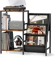 Vinyl Record Storage, Record Player Stand with 3-Tier Vinyl Storage, Turntable Stand Up to 200 Albums, Record Player Table for Vinyl Records, Vinyl Record Holder for Living Room
