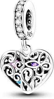 NUJIFFY 925 Sterling Silver Beads for Bracelets & Necklaces, Cute Pink Pet Kitten Cat Dog Puppy Heart Charms Hollow Carved Pendants, Birthday Graduation Honeymoon Jewelry Gifts for Women Men Teens