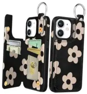for iPhone 11 Wallet Case with Card Holder, Designer Black 30-Black Flower