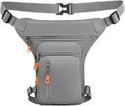 KQFCAZRE Men's Waist Bag Shoulder -Drop -Leg Bag Fanny Pack Hip Bags an Adjustable Belt Porch Thigh Bag for Driving Climbing Camping, Side Zipper Gray