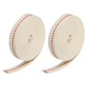 Cotton Oil Lamp Wick 12mm Flat Wide 2 Meter/6.5Ft Long with Red Stitch, 2 Roll