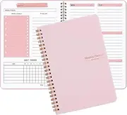Moseem Weekly Planner Notebook, Undated A5 Planner Notebook Daily Planner to Do List Diary,Weekly Goals Planner with Habit Tracker 52 Weeks Planning for College Work ADHD Planner(Pink)