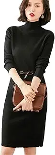 [Zozogag] 100% Goat Cashmere Knitted Dress Women Plus Longer High-Neck Female Jumpers Winter Soft Warm Ladies Dress