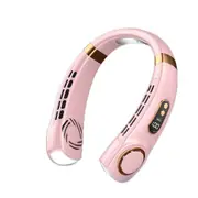 Portable Neck Fan Bladeless Air Cooling Rechargeable Personal Portable Battery Powered 5 Speeds Adjustable Digital LED Light Type-C Fast Charge Pink