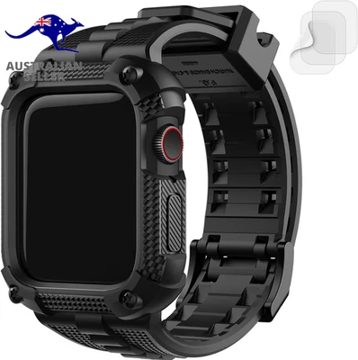 Watch Bands 45Mm 44Mm, Rugged Iwatch Band Silicone with Screen Protector and Bum
