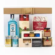 Bombay Sapphire Gin Explorer's Hamper with Fever-Tree Tonics, Charlotte Piper Chocolates, Olives, Antipasto, Preserved Lemons, Shortbread, and Cracker Thins - Perfect for Celebrations and Gourmet Gifts