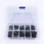 500pcs Fish Hooks 10 Sizes Fishing Black Silver Sharpened With Box Quality kit