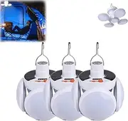 2-in-1 Folding Solar Lamp with Remote, Portable LED Camping Light, Foldable Lantern Bulb with Hook, USB/Solar Rechargeable, 5-Gear Brightness for Tent, Hiking, Emergency (3pc)