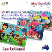 3x Thick Wooden Jigsaw Puzzles 30-Piece Paw Patrol Spider-man Thomas & Friends B